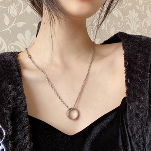 Silver Ring titanium steel non-fading necklace Hip Hop couple sweater chain pendant simple trendy cool all-match accessories