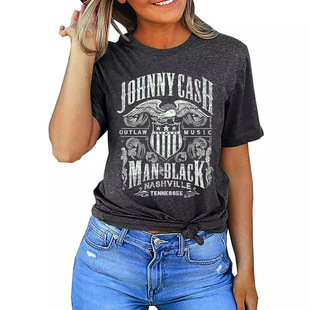 Cash Vintage Country Music T-Shirt модный ретро-принт с короткими рукавами женский топ
