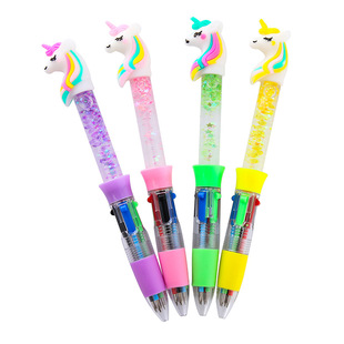 New four-color quicksand ballpoint pen creative unicorn student medium oil pen prize gift wholesale office color pen