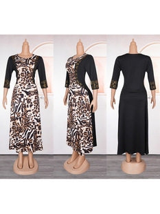 Europe and the United States cross-border foreign trade African women's AliExpress new summer leopard print rhinestone plus size round neck dress