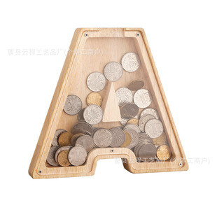 Alphabet Piggy Bank Wooden Transparent 26 English Alphabet Piggy Bank Rubber Wood Bubble Mart Storage Storage Tank