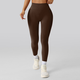 European and American Hip Lifting Seamless Fitness Pants Jacquard Tight Pants Women's Riding Running Pants High Waist Belly Tight Yoga Pants