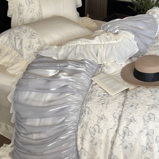 French atmosphere cotton four-piece set 50 double-strand cotton beautiful butterfly quilt cover ruffled four-season bedding