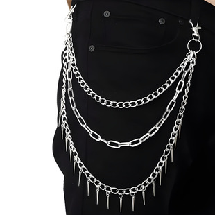 European and American cross-border waist decoration punk retro double-sided five-pointed star pendant pants chain hip-hop style metal multi-layer chain trend