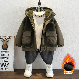 Boys' Autumn and Winter Cotton Clothes 2024 New Western Style Children's Cotton Two-Cotton Thickened Coat Baby's Winter Clothes Trendy