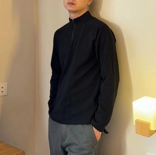 Double-Sided Velvet Half-Zip Collar Raglan Sleeve Solid Color T-Shirt Men's Spring and Autumn Outdoor Sports plus size Base Top