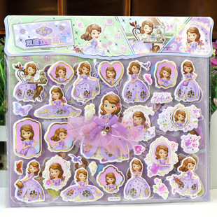 Frozen Princess Sophia Children's Cartoon Three-Dimensional Dressing Double Lace Dress Girls Foam Large Sticker