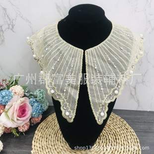 Spot Small Fragrant Style Golden Collar Embroider Fake Collar Heavy Industry Cloth Patch Hand-sewn Patch Embroidered Edge Accessories Wedding Dress