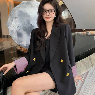2025 New Black Casual Suit Coat Women's Spring and Autumn All-match Elegant Design Sense Internet Popular Suit Top Women