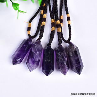 Natural fantasy amethyst double pointed crystal column pendant jewelry energy stone crystal original stone polished exquisite necklace gift