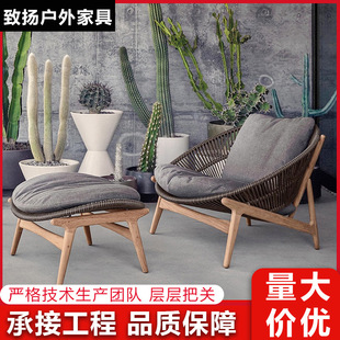 Leisure outdoor rattan sofa Terrace outdoor coffee table combination courtyard villa waterproof drying teak lazy chair furniture