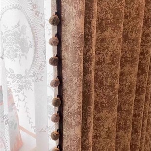 New American Retro Rose Manor Red Brown Chenille Jacquard Blackout Finished Curtain Living Room Bedroom
