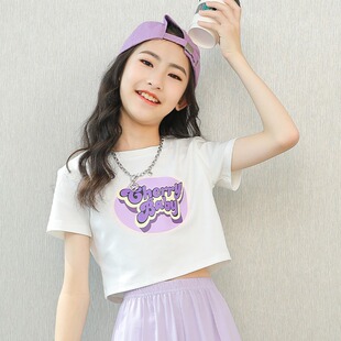 Girls' T-shirt Printed 2024 New Crop Top Big Children's Short Half-sleeved Girls' Summer Thin Short-sleeved Summer Dress