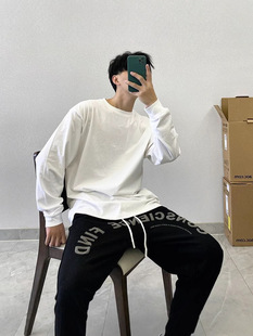 Shake Tone Same Thread Cuffs Spring and Autumn New 220 Heavy Xinjiang Imitation Cotton Long Sleeve All-match T-shirt Loose for Men and Women