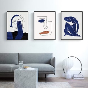 Klein blue Nordic abstract living room decorative painting modern minimalist art mural model room B & B line hanging painting