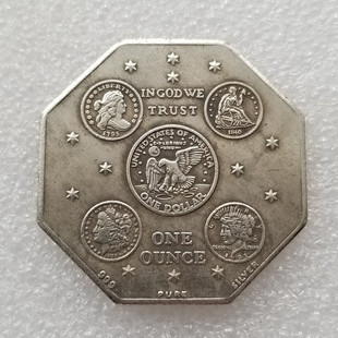 Antique French Octagon Special-Shaped Coin Medal Commemorative Medal Silver Coin Do Old Silver Dollar Silver Circle #2053