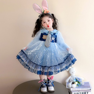 Girls Princess Dress 2025 Spring New Cartoon Rabbit Police Lolita Cute Doll Collar Sweet dress