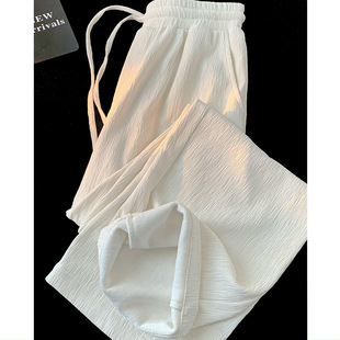 Summer Thin Ice Silk Pants Men's American Style High Street Texture Loose Straight Pants Fashionable Brand Fashionable Vertical Casual Pants