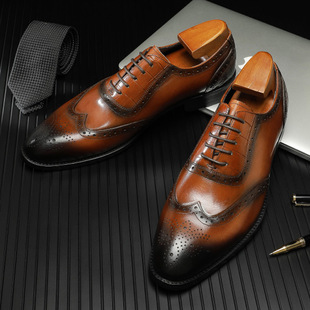 Brock Business Dress Leather Shoes Men's British Style Genuine Leather Oxford Baroque Carved Men's Shoes Wedding Groom Shoes