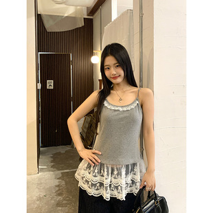 Original Fabric Vest Sling Women's New Korean Style Pure Desire All-match Lace Stitching Stacked Base Shirt Slim-fit Top