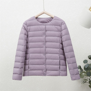 Light Down Jacket Women's Round Neck Liner Short White Duck Down Collarless Solid Color Warm Simple Lightweight Inner Jacket