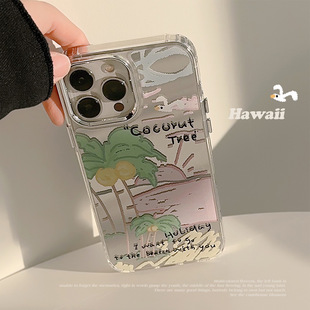 Summer Coconut Tree 14pro Max for iphone16 Apple Mobile Phone Case 11 Makeup Mirror 12 Advanced 15 Niche