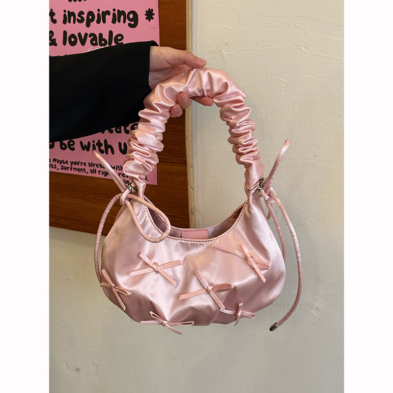Korean Style Niche High-grade Pleated Cloud Bag 2025 New Ballet Style Bow Shoulder Tote Bag
