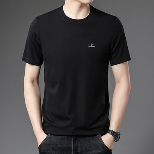Mulberry Silk Short-sleeved T-shirt Men's 2023 Summer New Korean-style Round Neck Loose Casual Thin Half-sleeved T-shirt Men's Wear