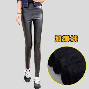 New high waist solid color simple PU leather pants matte fleece-lined thick autumn and winter tight trousers women's leggings wholesale