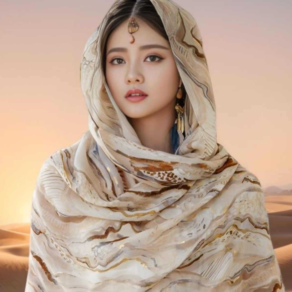 Desert Outfit Shawl for Travel Photography, Egyptian Travel Silk Scarf, Women's Sun Protection Headscarf, Thin Outerwear Scarf