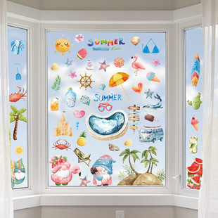 2023 New Amazon Painted Hawaiian Festival Dwarf Cute Summer Window Stickers Party Holiday Glass Stickers