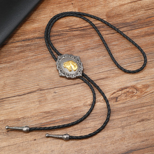 Cross-border new vintage bolo tie denim polo rope tie alloy accessories drop oil craft men's necklace