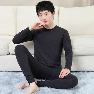 New Develvet Autumn Clothes and Pants Warm Ginger Fiber Thermal Underwear suit 2024 Men's Thermal Underwear suit
