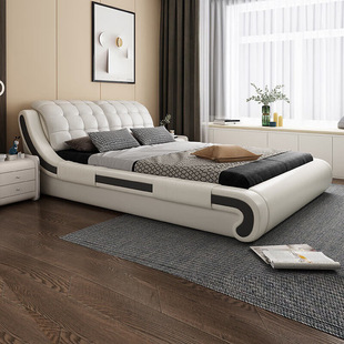 Modern Leather Bed Leather Bed Double Bed 1.8 m Modern Simple Master Bedroom Bed Wedding Bed Nordic Style 1.5 m Leather Art Bed