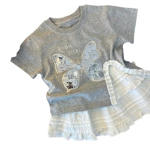 Female Baby Korean Casual suit Summer 2024 New Girl's Bow Short-sleeved T-shirt Skirt Two-piece Set