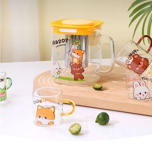 Guochao IP joint cartoon tea set suit high borosilicate heat-resistant one pot four cups home office teapot