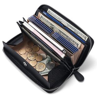 Japanese Cross-border Genuine Leather Organ Long Zipper Multi-card Litchi Pattern Men's Wallet Cowhide Coin Clutch