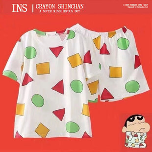 Crayon Shinchan та же пижама Японская мужская и женская весна и осень пара милый мультфильм имитация хлопка с длинными рукавами