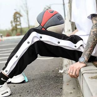 Basketball Pants Men's CBA Training Pants Full Open Buckle Leg-breasted Pants Loose Trendy High Street NBA Gray Sports Pants Men
