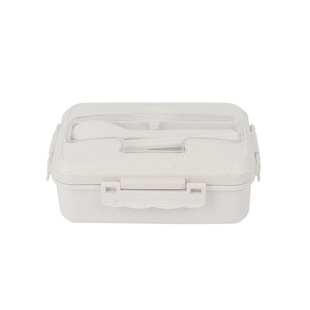 Wheat Straw Separated Lunch Box for Students and Office Employees Japanese Style ins-style Lunch Box with Meal Lunch Box with Forks, Spoons and Chopsticks