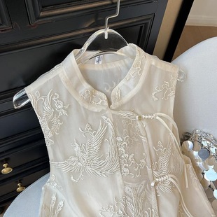 New Chinese Style Embroidered Jacquard Buckle Lace-up Collar Vest Women's Summer Tang Suit Lace Stitching Vest Top