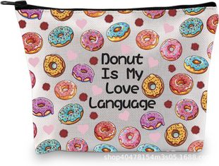 Donut Cosmetic Bag Gift Bag Cotton Linen Nurse Cartoon Letter Printing Storage Bag Waterproof Linen Coin Purse
