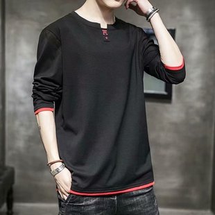 T-Shirt Men's Long Sleeve Autumn Plus Fat plus size Fat Man Fashionable Loose T-Shirt 2024 Top Clothes Fashionable Brand Solid Color Base Shirt T