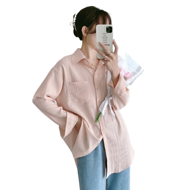 봄과 여름 플러스 사이즈 느슨한 기질 레저 디자인 센스 틈새 얇은 카디건 긴 소매 셔츠 탑 도매