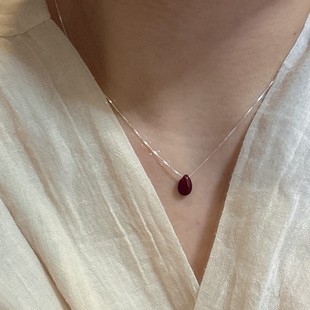 Niche Design Red Bean Water Drop Pendant s925 Sterling Silver New Chinese Necklace Women's Simple Light Luxury High-grade Clavicle Chain