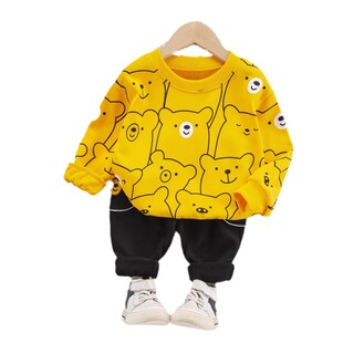 Boys' spring clothes suit Western style baby boys' autumn clothes handsome full printed bear style long sleeve two-piece suit fashion