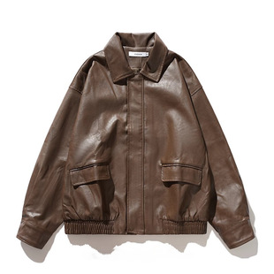 European and American ruffian handsome motorcycle jacket men's 2024 autumn and winter new business casual fashion street solid color coat top
