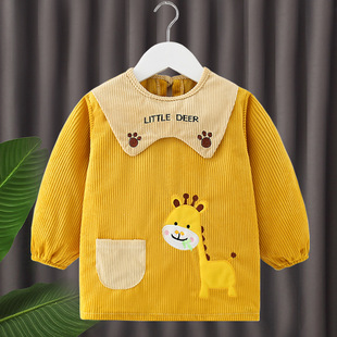 Autumn and Winter New Children's Overalls Baby Waterproof Dirty-proof Dining Clothes Kindergarten Long-sleeved Outfit Western Style Thick Retro-dressing
