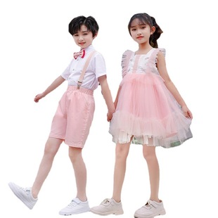 Children's Day Performance Clothing Kindergarten Boys and Girls Performance Clothing Primary School Students Summer Games Chorus Clothing Cake Skirt Pink