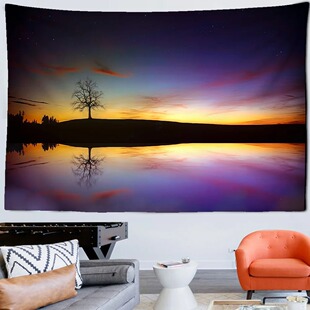 Natural Landscape Tapestry Seaside Sunset Tree Painting Landscape Tropical Plant Dormitory Bedroom Decoration Hanging Wall Tapestry